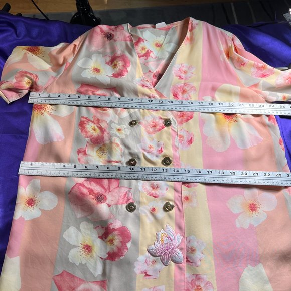 VTG 📌Michele Boyard 90s Floral Design Long Blouse with Double Row Button Down - Picture 11 of 16